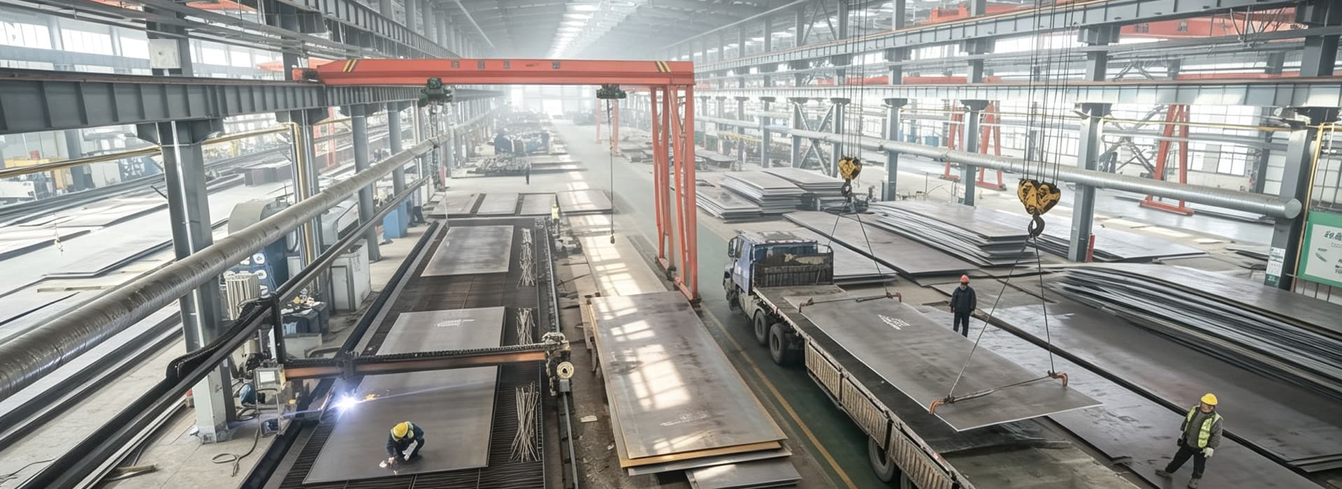 structural steel components showing industrial construction application and building configuration.